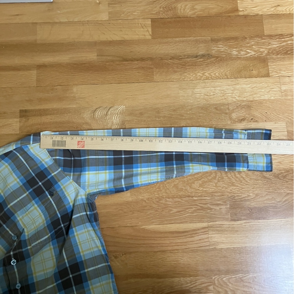 Volcom Men's Long Sleeve Button Down Plaid Shirt - Blue, Yellow, Brown and White - Picture 10 of 10